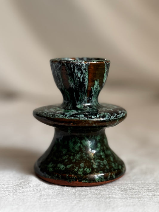 MOROCCAN SMALL GREEN GLAZED CANDLESTICK