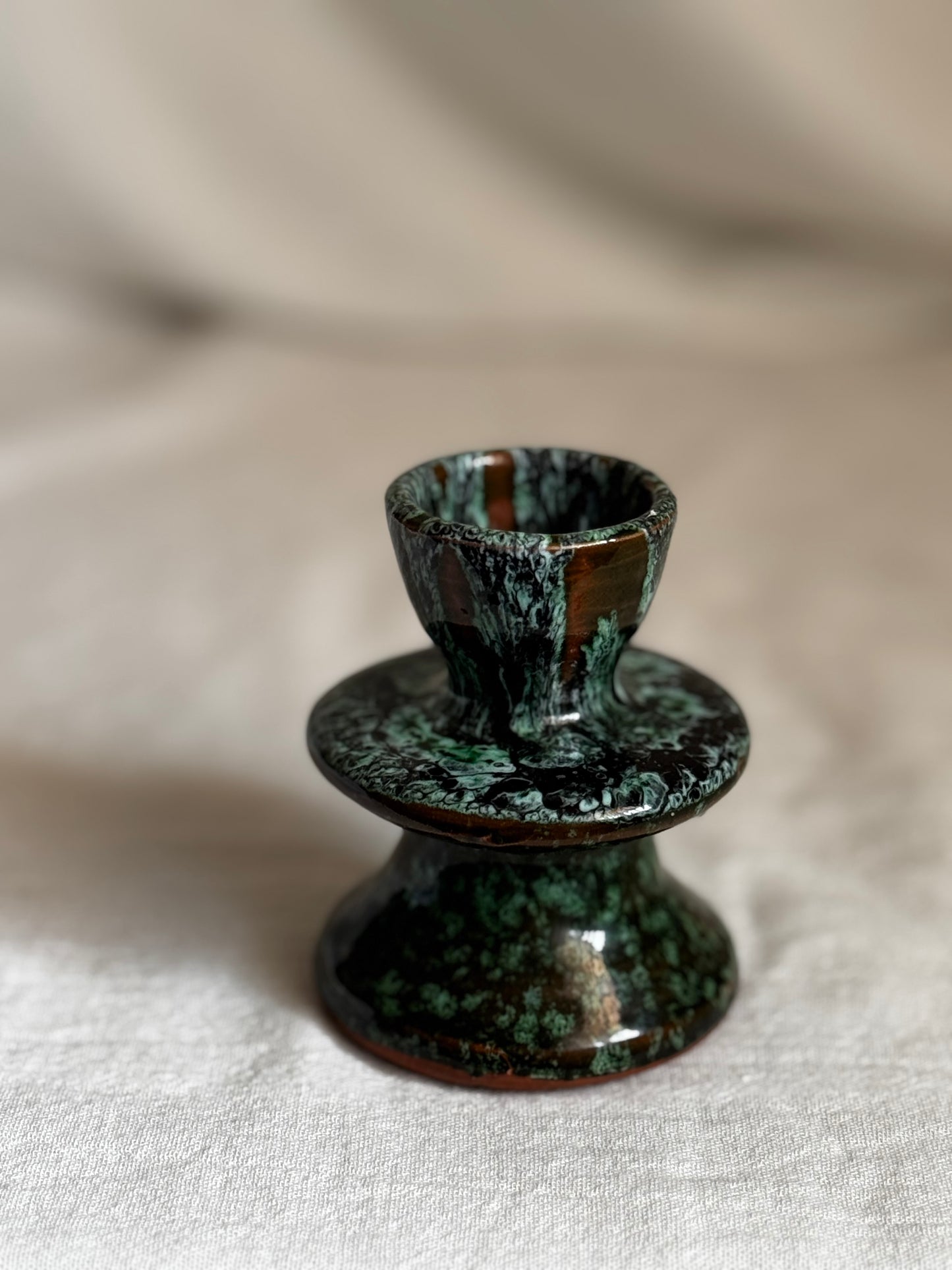 MOROCCAN SMALL GREEN GLAZED CANDLESTICK