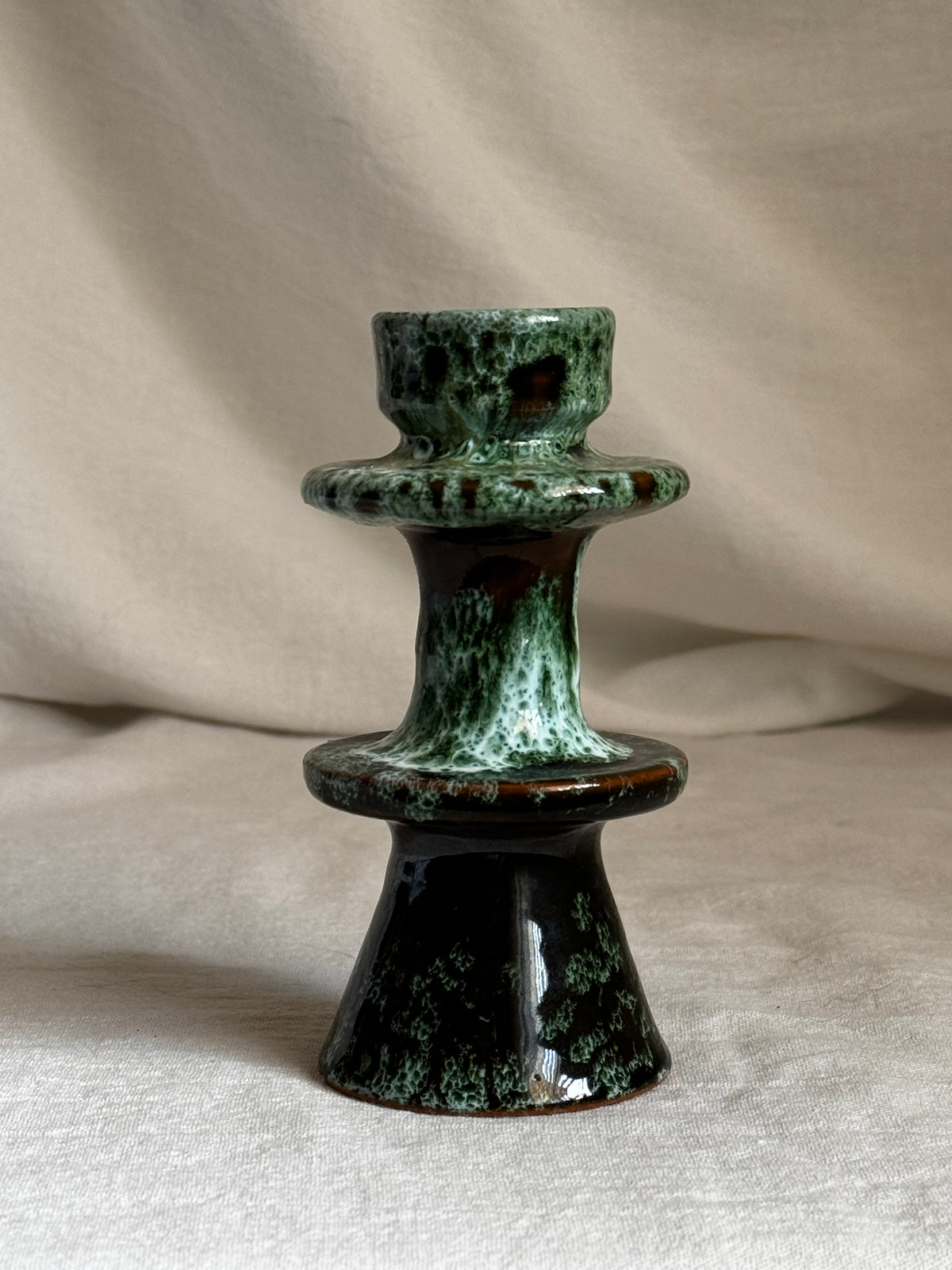 MOROCCAN MEDIUM GREEN GLAZED CANDLESTICK