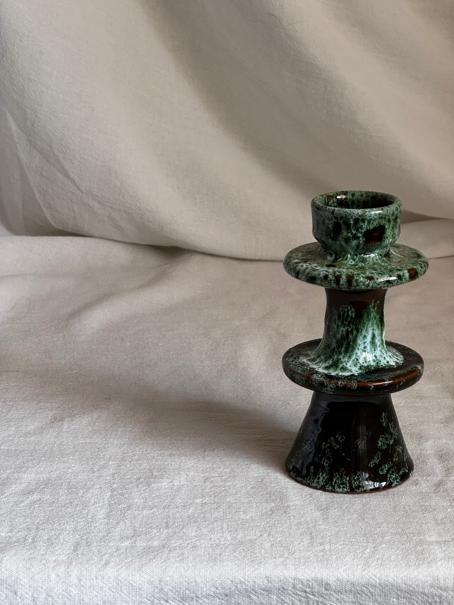 MOROCCAN MEDIUM GREEN GLAZED CANDLESTICK