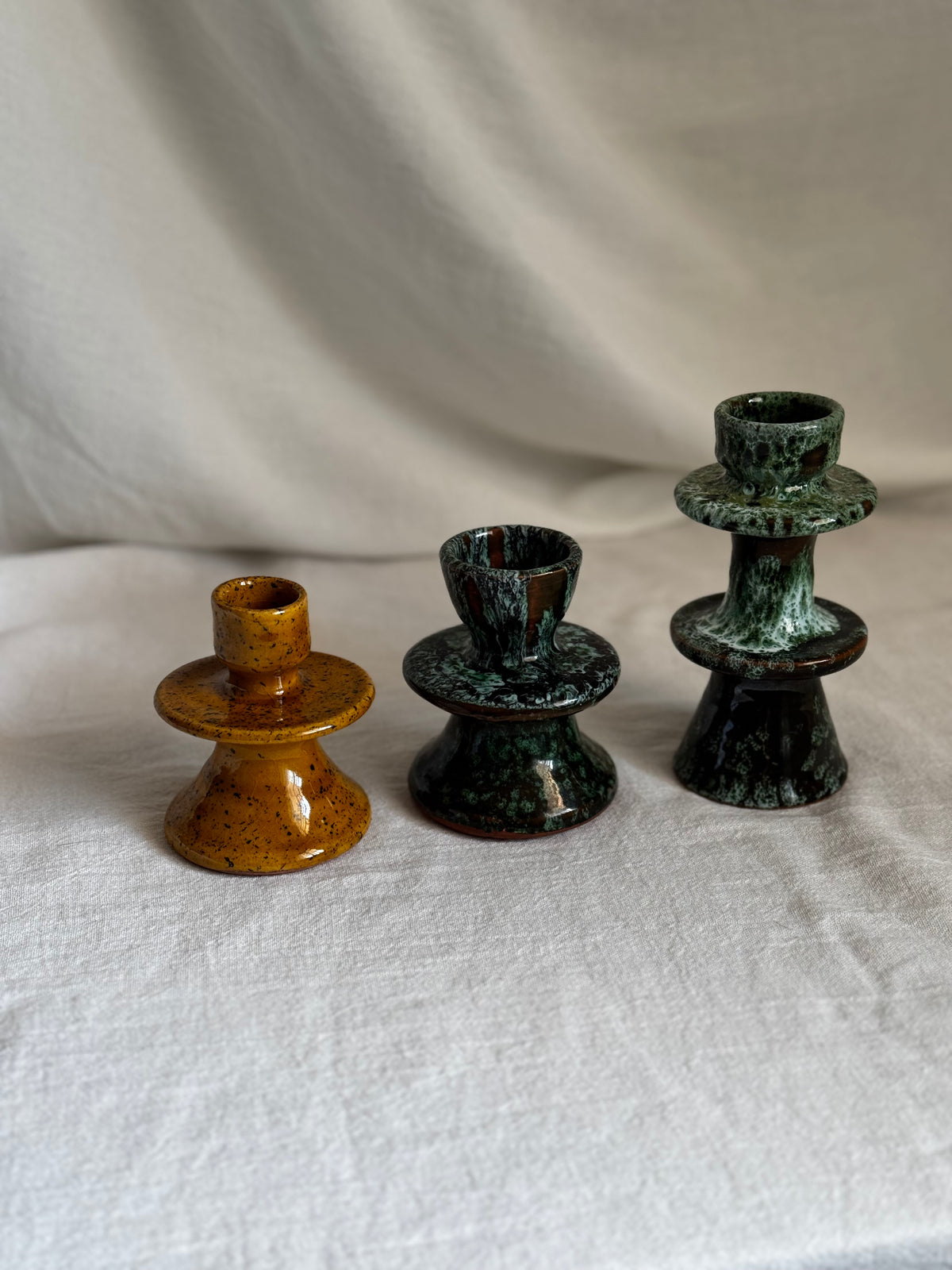 MOROCCAN SMALL GREEN GLAZED CANDLESTICK