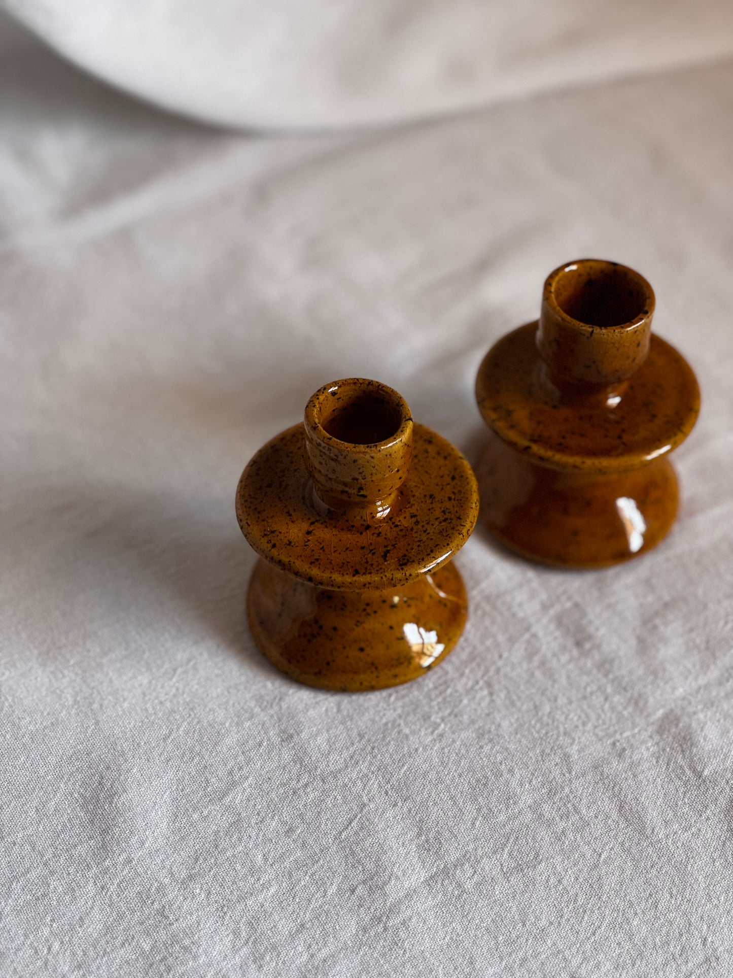 MOROCCAN SMALL YELLOW OCHRE GLAZED CANDLESTICK