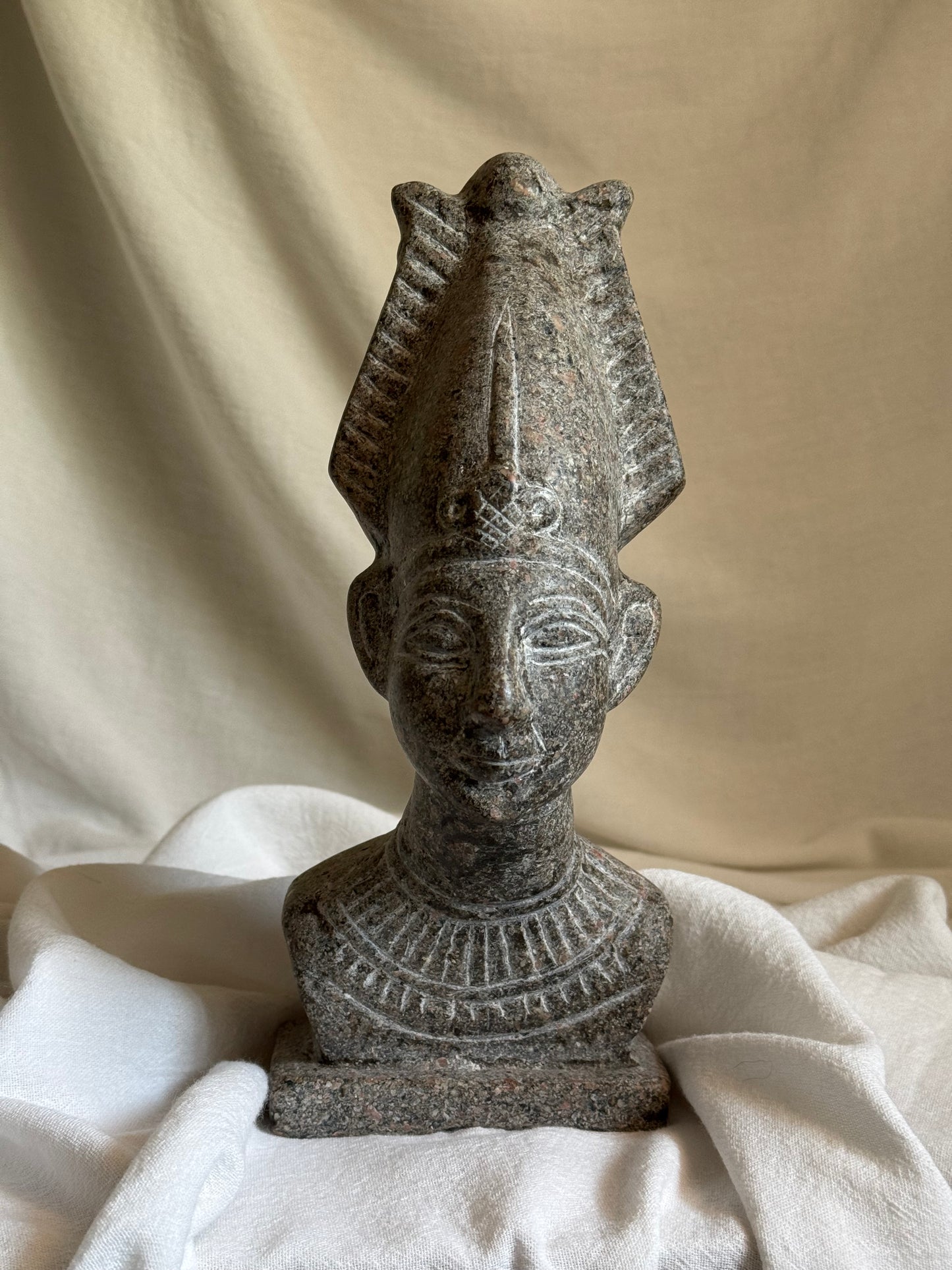 VINTAGE EGYPTIAN RED GRANITE BUST OF OSIRIS