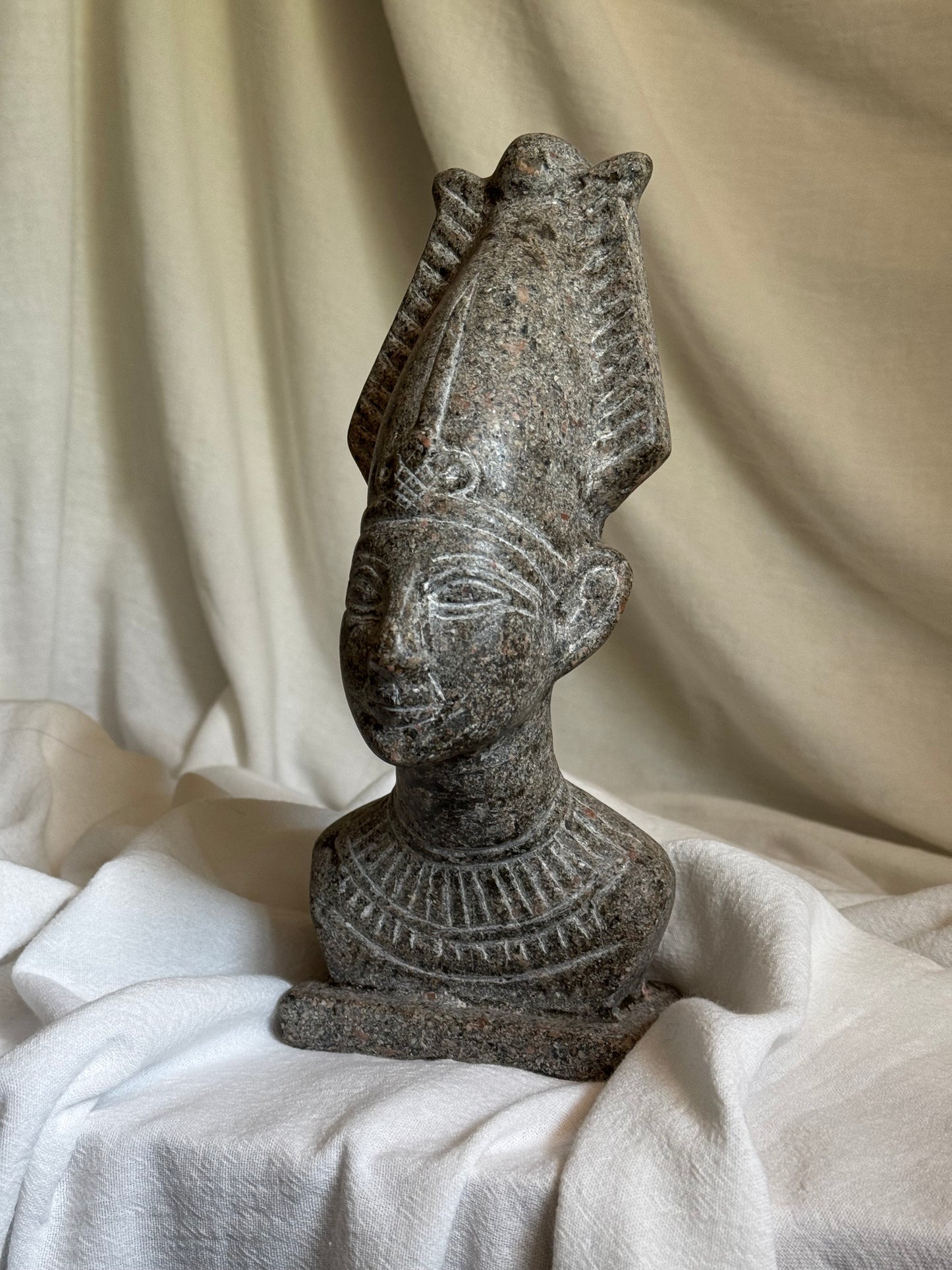 VINTAGE EGYPTIAN RED GRANITE BUST OF OSIRIS