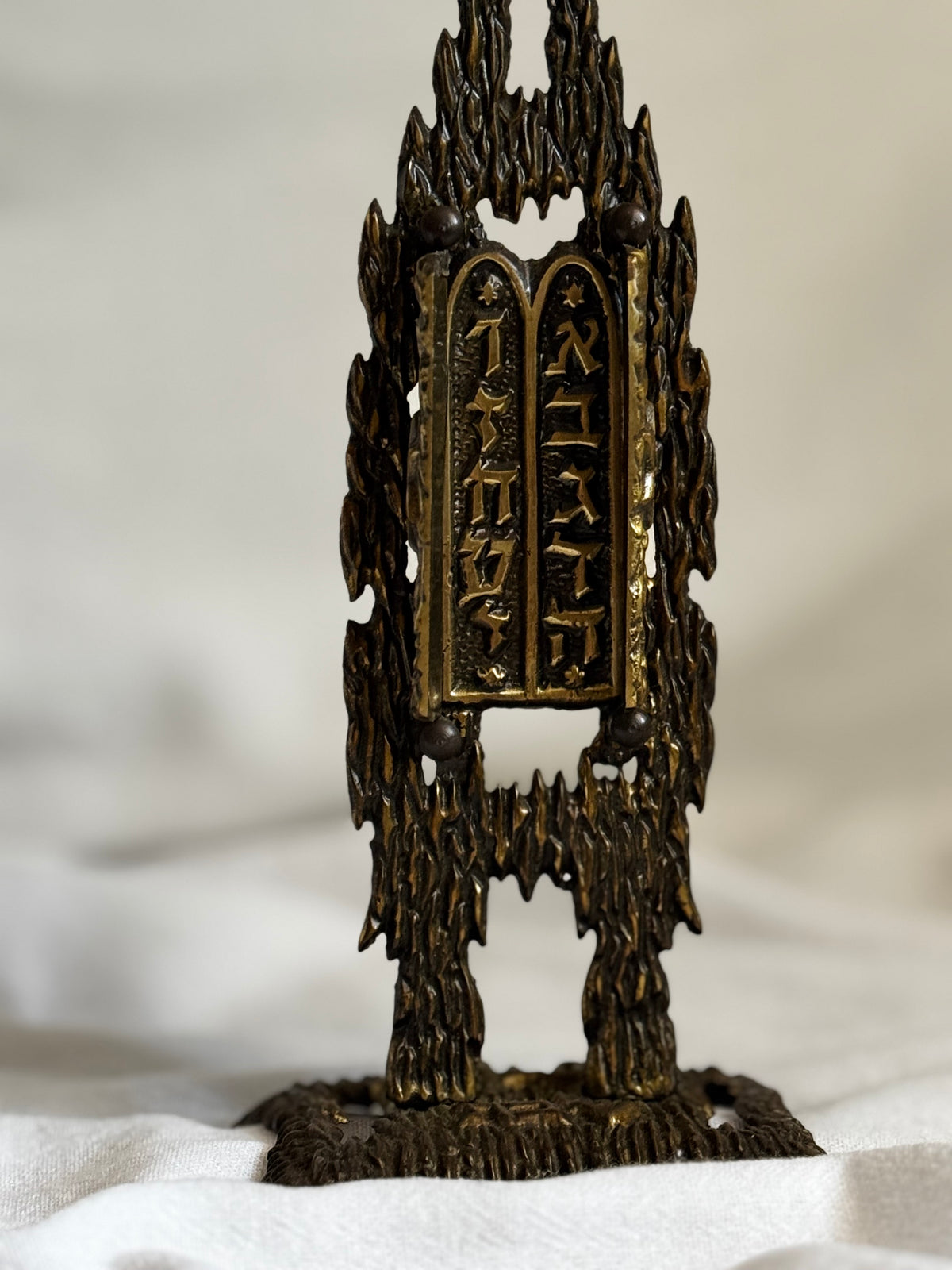 VINTAGE BRASS BRUTALIST SHABBAT CANDLESTICK PAIR