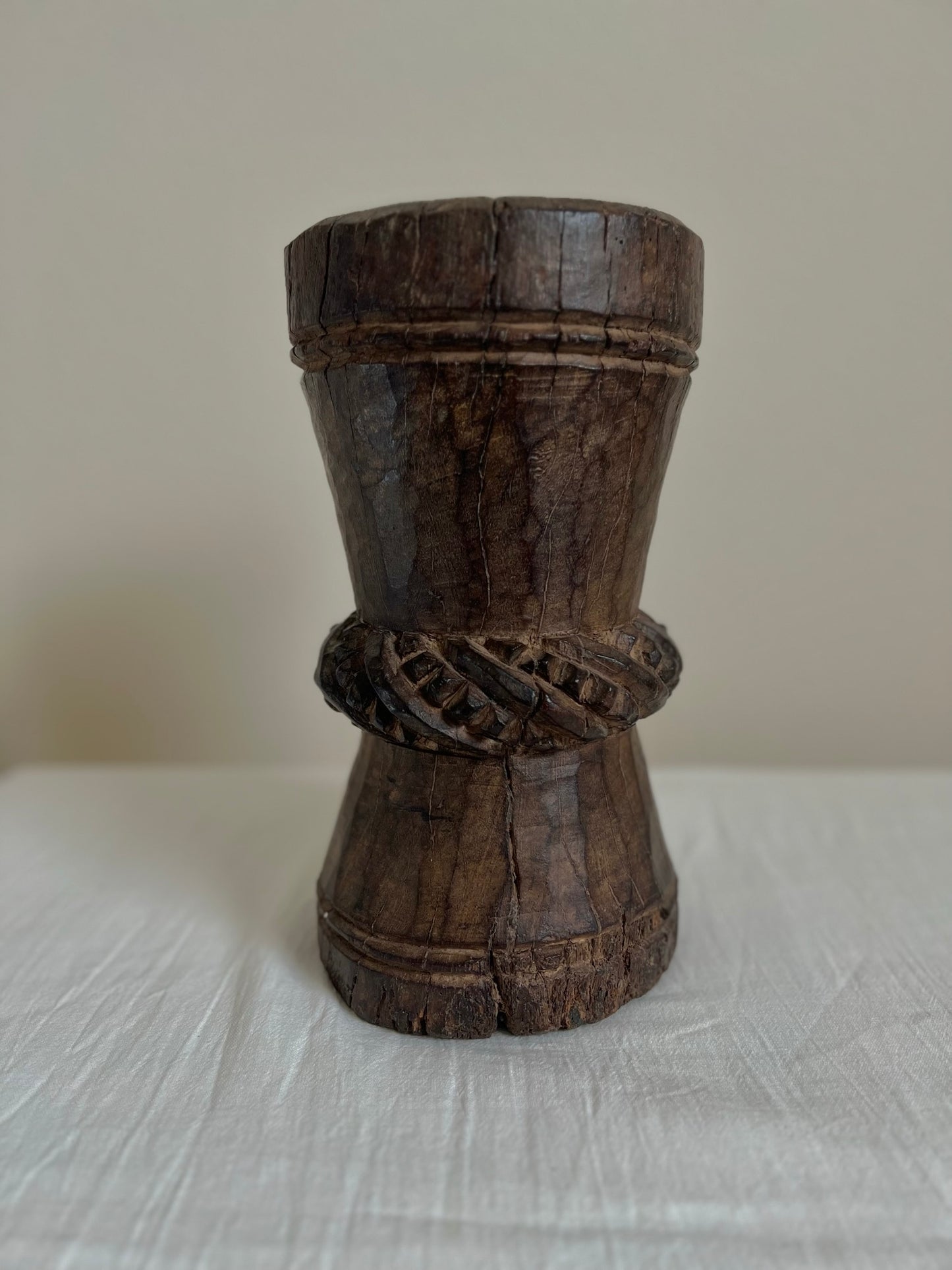 VINTAGE WOODEN MORTAR Large