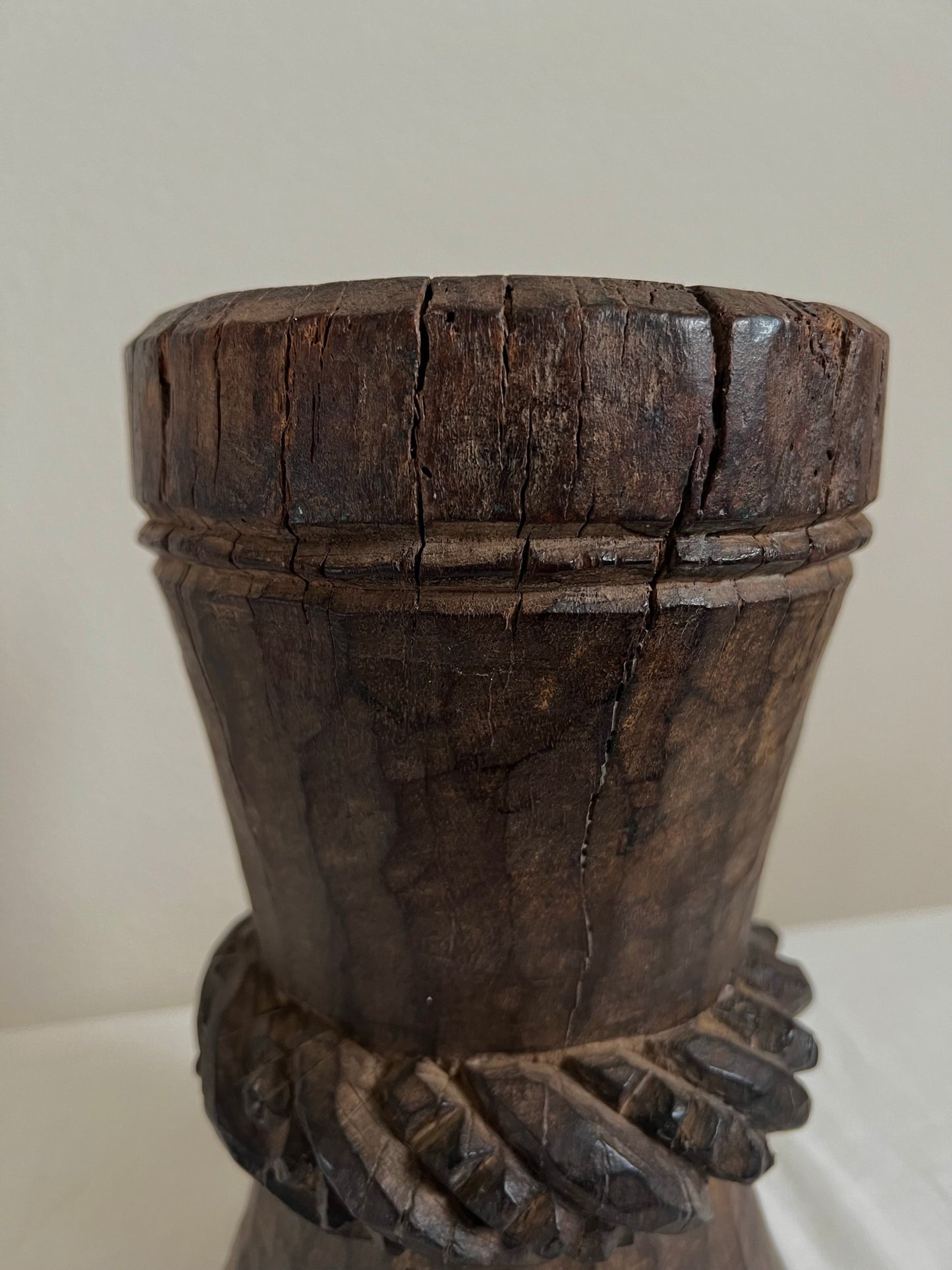 VINTAGE WOODEN MORTAR Large