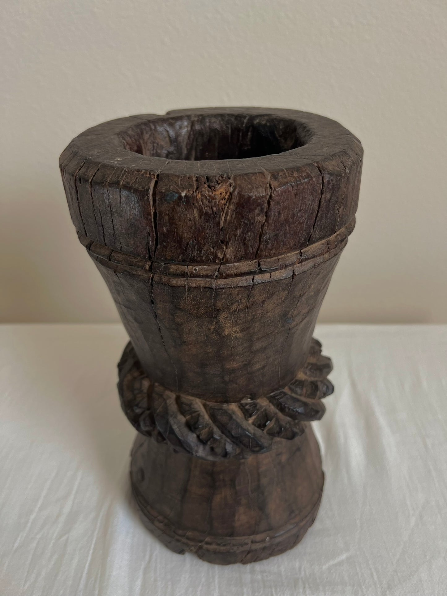 VINTAGE WOODEN MORTAR Large